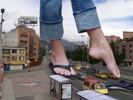 giantess barefoot streets vehicles flip_flops ankle_bracelet