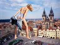 giantess crush collage panties city blonde butt barefoot looking_down people clouds sky sunny jacket undressing cathedral