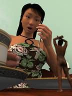 black_hair asian shrunken_men surprise fork plate tonto_blackadder digital_render