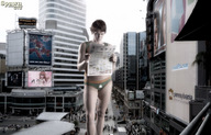 giantess collage city black_hair underwear short_hair people spawngts reading newspaper