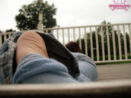 giantess feet soles jeans brunette socks lying_down giantess_katelyn point_of_view