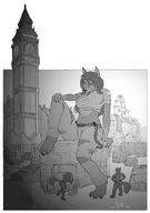 drawing gentle giantess furry monochrome clothed sitting canine london scream_(artist)