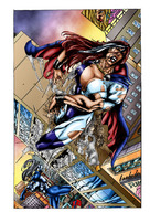 giantess city comic color large_breasts destruction superhero muscles fighting giantesses punch unknown_comic super_heroine