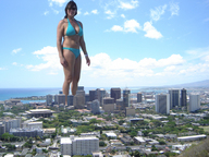 collage city mega black_hair swimsuit ocean sunglasses clouds sky