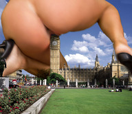 giantess collage insertion city butt high_heels kneeling london people clouds sky tolik house_of_parliament big_ben behind_view