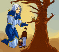 drawing gentle giantess white_hair cat color superhero smiling tree olga love muscles help jumpsuit cold strong kneeling_down overall