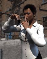 clothed handheld brunette short_hair shrunken_men dark_skin outdoors between_fingers tonto_blackadder hanging_on looking_at_tiny digital_render