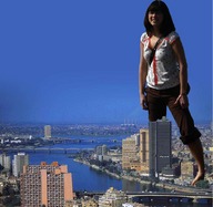giantess collage city black_hair bridge clothed water asian sky