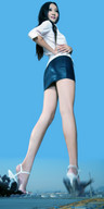 collage mega black_hair destruction high_heels asian legs short_skirt sky sjw hands_on_hips oil_refinery behind_view