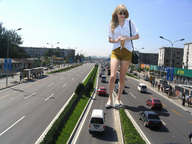 giantess collage blonde traffic short_shorts sunglasses sunny bag docop taylor_swift white_shirt