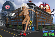 breasts giantess white_hair nude city mega ginormica unknown_artist fanart monsters_vs_aliens roller_skates susan_murphy robot