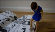 collage black_hair barefoot dress short_hair shrunken_woman comic_book