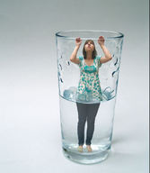 collage clothed water brunette glass shrunken_woman entrapment