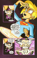 drawing giantess blonde comic color clothed handheld shrunken_men supergirl cape dialogue imp pinched dc_comics mr_mxyzptlk