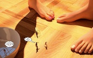 feet barefoot story shrunken_men shrunken_woman bowl jessi_and_vicky insect above_view tiny_mk digital_render