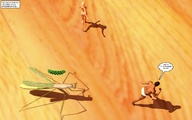 story shrunken_men shrunken_woman jessi_and_vicky insect running_away above_view tiny_mk digital_render
