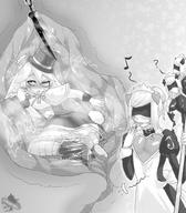 drawing giantess vore monochrome clothed digestion stomach unaware shrunken_woman