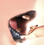 collage vore teeth lips shrunken_woman glitter_lipstick