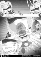 drawing giantess vore monochrome clothed shrunken_woman blindfold