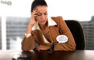 collage black_hair shrunken_men office worship desk business_woman spawngts shrink_gun looking_at_tiny