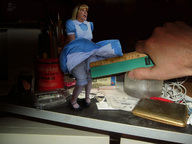 collage upskirt blonde scared socks dress hand shrunken_woman swattr ruler desk alice_in_wonderland hairband alice