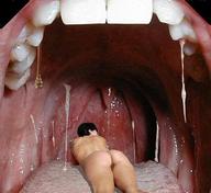 vore tongue teeth saliva shrunken_woman