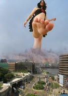 giantess collage feet city destruction barefoot brunette looking_at_viewer tattooed