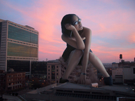 giantess collage city butt destruction glasses butt_crush photograph sitting_on_building