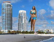 giantess collage city blonde swimsuit beach
