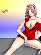 breasts drawing color sakura clothed shrunken_people naruto_(series)