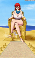 breasts drawing giantess mega color cleavage huge_breasts pyramid goddess red_hair egypt worship queen ruler xanafar throne