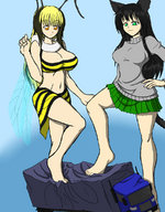 drawing giantess feet color large_breasts barefoot skirt foot_crush giantesses cat_girl commission lily vehicle_crush giantessathena regina corruptking