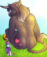 drawing nude furry tail anthro color purple_eyes unicorn sitting paint humor shrunken_woman outdoors sheela looking_back paint_brush commission neopuc my_little_pony horn emberbolt looking_at_tiny jsk244 cutie_mark lavender_shimmer