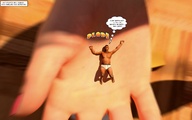 finger shrunken_men hand falling holding pink_nails giant_hand half_naked catching digital_render