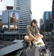 giantess collage panties city high_heels squatting shrunken_people streets vehicles cf iga_wyrwal between_buildings shopping_bag