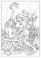 drawing city long_hair destruction muscles monster fighting heroine ink