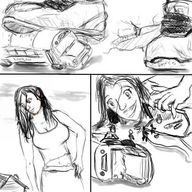 drawing giantess feet mega comic monochrome unknown_artist shrunken_men foot_crush bus shoe_crush pencil_drawing vehicle_crush