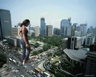 collage city barefoot traffic looking_down dark_skin