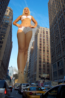 giantess collage city blonde destruction tomthumb looking_down streets vehicles point_of_view looking_at_viewer hands_on_hips