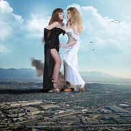 giantess collage city mega destruction wonderslug fighting giantesses white_dress aircraft black_dress