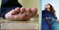 giantess collage micro feet long_hair barefoot soles jeans brunette low_angle story unknown_artist shrunken_men unaware english dirty_soles floor_view low_view incest