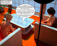 blonde black_hair topless story ponytail sitting shrunken_woman jessi_and_vicky tiny_mk digital_render