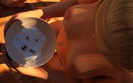 breasts blonde topless high_angle story shrunken_people entrapment captured bowl jessi_and_vicky carrying above_view tiny_mk looking_at_tiny digital_render