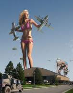 collage blonde swimsuit helicopter airplane giantesses e10 streets paratroopers holding_airplane heidi_montag aircraft_hangar humvee
