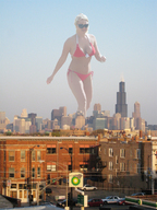 giantess collage city mega blonde swimsuit cleavage sunglasses sunny
