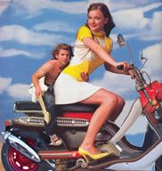 collage high_heels amazon shrunken_man guitar small_sir motorcycle looking_at_viewer