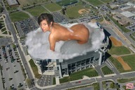 giantess collage nude bath cars stadium parking_lot aerial_view looking_at_viewer suds bath_in_stadium baseball_field
