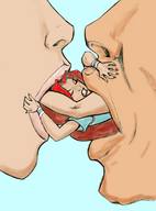 drawing giantess vore color giant couple kissing shrunken_woman sucking tongues mouths struggling