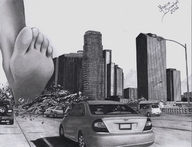 drawing giantess crush feet city monochrome destruction traffic soles marcos_snowbell vehicles