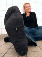 crush collage feet blonde long_hair soles jeans smiling socks unknown_artist shrunken_men foot_crush cruel socks_crush point_of_view stuck_to_foot